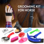 Horse Grooming Tool Set Cleaning Kit Horse Mane Tail Comb Massage Curry Brush Sweat Scraper Hoof Pick Curry Comb Scrubber