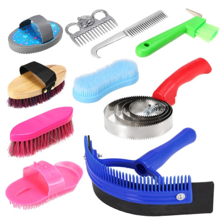 Horse Grooming Tool Set Cleaning Kit Horse Mane Tail Comb Massage Curry Brush Sweat Scraper Hoof Pick Curry Comb Scrubber