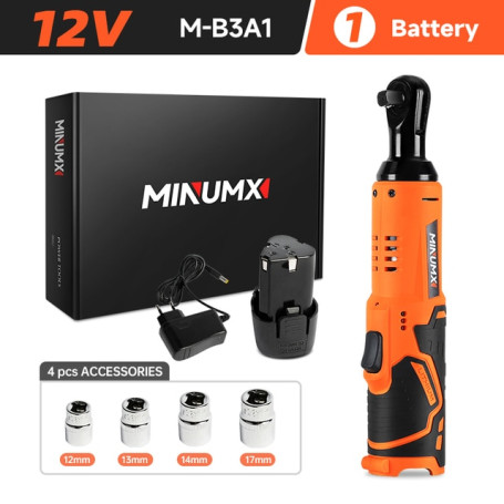 MINUMX 45N.m Electric Ratchet Wrench 12V Rechargeable Cordless Wrench Angle Drill Screwdriver Removal Screw Nut Car Repair Tools