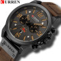 Mens Watches Waterproof Sport Wrist Watch Chronograph Quartz Military Genuine Leather Relogio Masculino