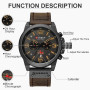 Mens Watches Waterproof Sport Wrist Watch Chronograph Quartz Military Genuine Leather Relogio Masculino