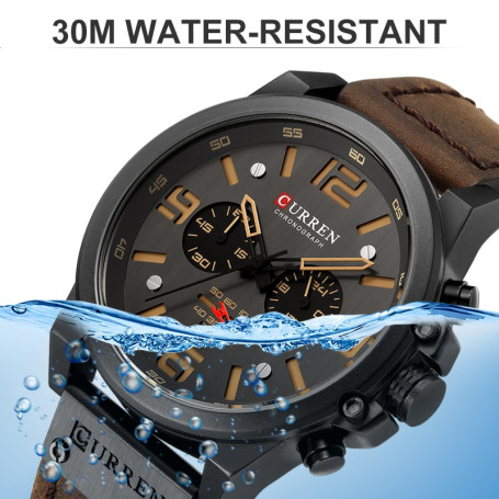Mens Watches Waterproof Sport Wrist Watch Chronograph Quartz Military Genuine Leather Relogio Masculino