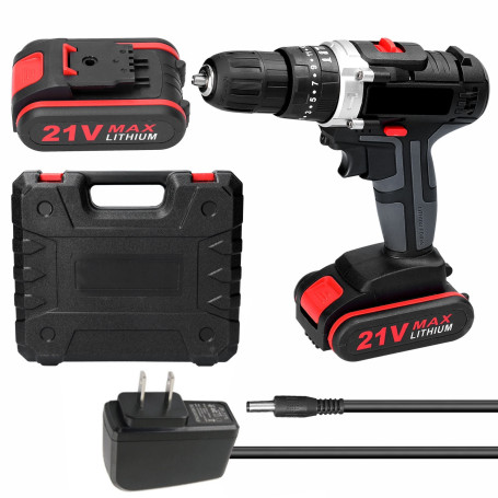 21V Electric Drill Set Impact Cordless Drill High-power 25 Gears of Torques Adjustable Electric Screwdriver Hand Drills 2500rpm