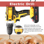 21V Cordless Electric Drill Brush Motor 2 Speeds Adjustment 18 Gears of Torque Adjustable Holes Drilling Machine  Power Tool
