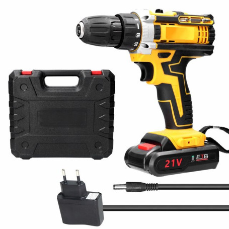 21V Cordless Electric Drill Brush Motor 2 Speeds Adjustment 18 Gears of Torque Adjustable Holes Drilling Machine  Power Tool
