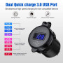 Quick Charger Aluminum QC3.0 Dual USB Car Charger with Switch Button LED Voltage Display for 12V/24V Cars Boats Motorcycle