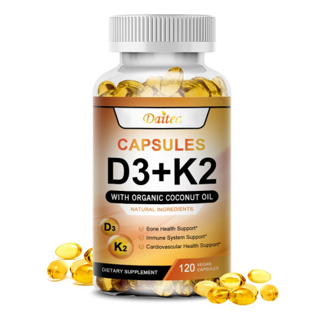Vegan Vitamin D3+K2 Capsule Regulate Calcium Metabolism Prevent Fractures Promote Bone Health Heart& Immunity System Support