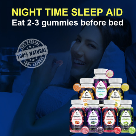 GPGP Greenpeople 60pc Melatonin 5 Mg Gummies Solve Insomnia Vitamins B6 Blueberry Orange Sea Moss Lutein Ester