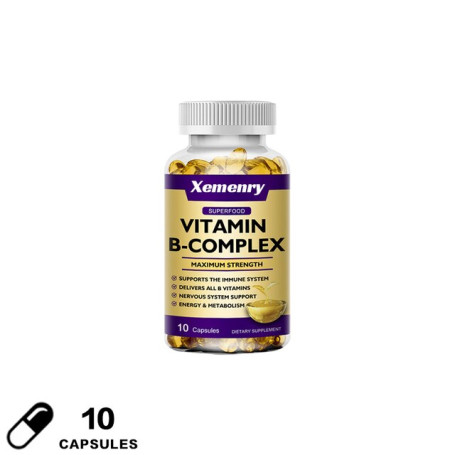 Xemenry Vitamin B Capsules (B12, B1, B2, B3, B5, B6, B7, B9, Folic Acid) To Reduce Stress and Support A Better Mood