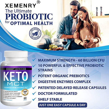 KETO Probiotic Capsules, Balanced Bacteria Reduce Bloating, Constipation, Improve Intestinal Absorption and Stomach Digestion
