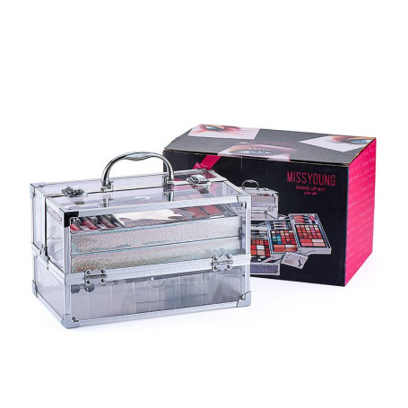 Full Make-up Sets For Women 89Pcs All-in-Dazzling Vanity Case Transparent Portable Beauty Travel Cosmetic Carry Box With Handle