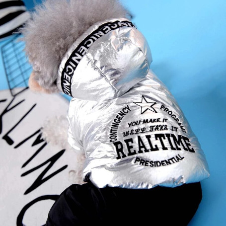 Silver Jumpsuit For Dogs Thick Pet Hoodie Parka Winter Dog Clothes Warm Four Legs Overalls for Dogs Cotton Cat Dog Onesie S-XXL