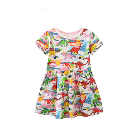 Girl Summer Print Short Sleeve Dress Kid A-line Princess Cute Dress Cotton 2-7y Fashion Casual Costumes