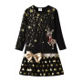 VIKITA Girls Dress Kids Elk Reindeer Sequins Appliqued Dresses Long Sleeve Dress with Bow Knot Kids Cotton Children Clothes