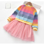 Baby Girls Dress Princess Autumn Sweater Fleece Gauze Tutu Dresses Children Clothing Long Sleeve Rainbow Stripes Dress For Girls