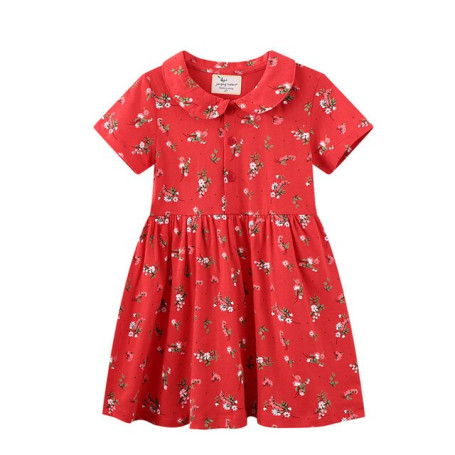 Jumping Meters Princess Floral Girls Dresses Hot Selling Flowers Print Children's Cotton Clothing Short Sleeve Summer Kids Frock