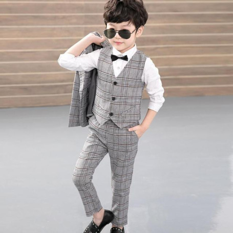 Baby Boys Blazer Suit Vest Pants Children Wedding Plaid Suits Formal Kids Festive Costume Dress School Uniform Clothes