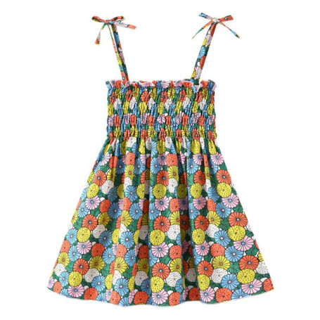 Sleeves Summer Girls Dress Dinosaur Print Sandbeach Dress Kids Dancing Dress Children Clothes 2-7 Years