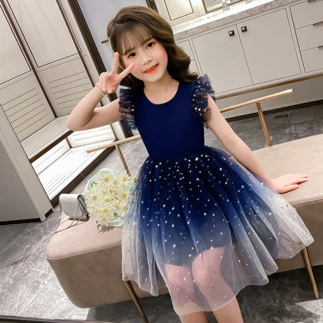 LJMOFA Summer Girl Dress Princess Star Sleeveless Tulle Tutu Dress for 4-8Y Kids Birthday Party Shaggy Dress Child Clothes D229