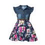Summer Denim Dress Belted Above Knee Floral Bottom Girls Casual Frock 6 8 10 12 Years Kids Daily Wear Fashion Outfit of the Day