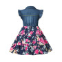Summer Denim Dress Belted Above Knee Floral Bottom Girls Casual Frock 6 8 10 12 Years Kids Daily Wear Fashion Outfit of the Day