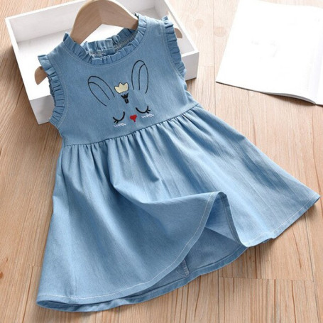 Baby Girl Dress New Children's Clothing Summer Cotton Denim Cowboy Cartoon Pattern Kids Clothes Girl Dresses