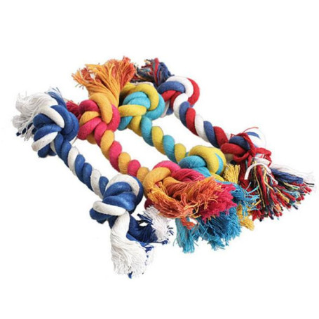 Pets Dog Toys Clean Teeth Chew Rope Knot Toys Puppy Double Knot Toys Durable Braided Bone Rope Pet Molar Supplies Random Color