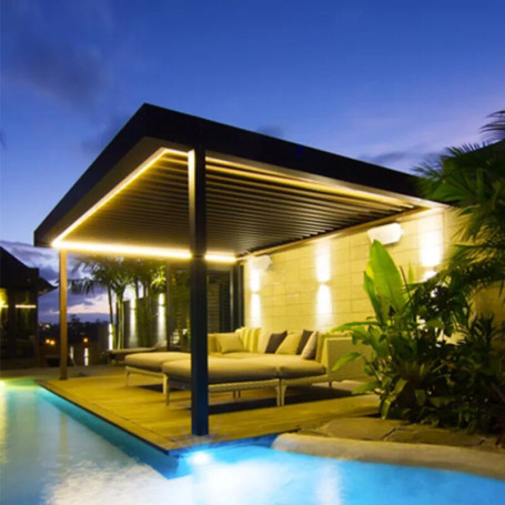 Outdoor Waterproof Garden Gazebo Motorized Pergola Aluminum Louver Roof Systems with LED light 3X3M Customized