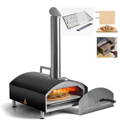 Outdoor Pizza Oven Portable Camping 2-in-1 Pizza and Grill Oven,Charcoal or Hardwood Pellets Heated ,With 13"Square Pizza Stone