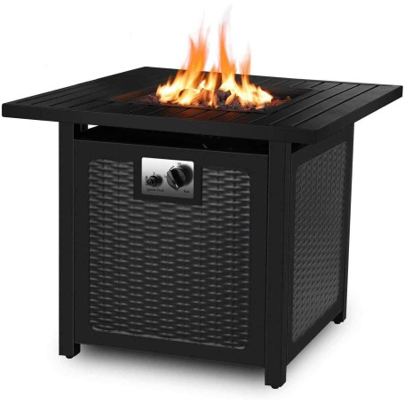 28" Gas Fire Pit Table Square Propane Fire Pit 50,000BTU Outdoor Patio Gas Fireplace Table W/ Cover BBQ Grill