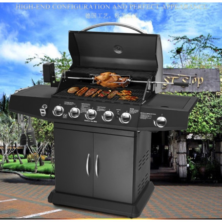 High quality gas and charcoal BBQ grill, gas stove,outdoor black gas BBQ grill,five burners+side burner,gas or charocal bbq gril