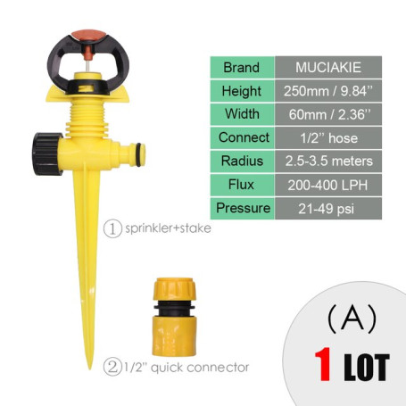 MUCIAKIE Types of Garden Water Sprinklers with Stake Lawn Rotaty Impulse Grass Sprayer Connect 1/2'' Hose 360 Degree Irrigation