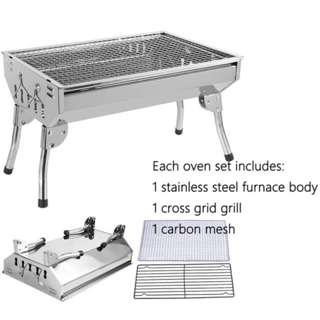 Stainless Steel Charcoal BBQ Grill Folding Barbecue Stove Outdoor Portable Camping Hiking Picnic BBQ Cooking Tools With BBQ Net
