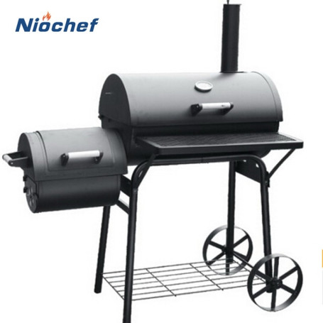 Large Barbecue Grill Outdoor Charcoal BBQ Stove Family Gathering BBQ Grills Cooking Tools Camping Table Trolley With Storage Net