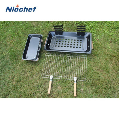 Outdoor Charcoal BBQ Grill Portable Double Barbecue Grills Home Camping Picnics Beach BBQ Stove Cooking Tools With Two BBQ Nets