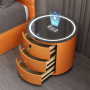 Round Bedside Table Smart Audio Password Lock Using Fingerprint Wireless Charging Leather Wooden, For Bedroom Bedside Cabinet