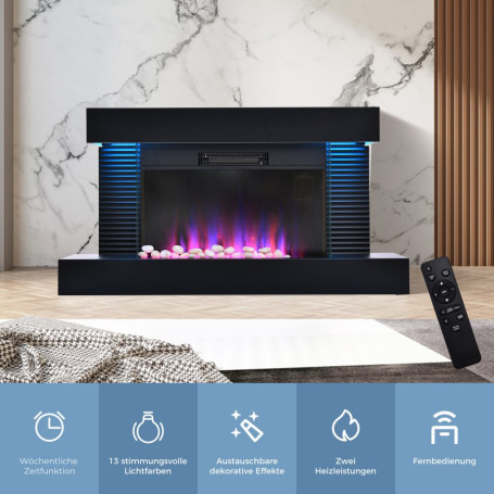 decorative fireplace, with heating function 1000/2000W with 3D flame effects, changeable mood light & flame effect,