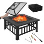 WOLTU Fire Bowl with Spark Protection 81x81x45cm Grill Grate Fire Pit for Garden Patio Heat Cooling BBQ Winter Summer Camping