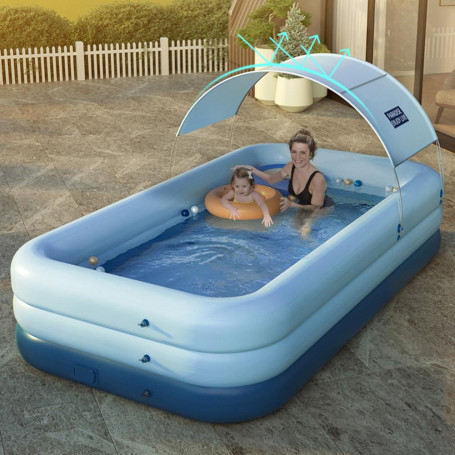 Family Pool with Backrest Seats Parents Child Automatic Inflatable Multiplayer Game Pool Baby Inflatable Square Swimming Pool