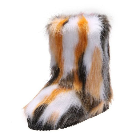 Women's Winter Snow Boots Outdoor Luxury Furry Faux Fox Fur Boots Woman Plush Warm Platform Shoes New Fashion Bottes Big Size 43