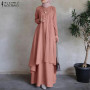 Irregular Hem Loose Long Dress Dubai Turkey Abaya Hijab Sundress Oversized ZANZEA Women Long Sleeve Muslim Kaftan Maxi Dresses