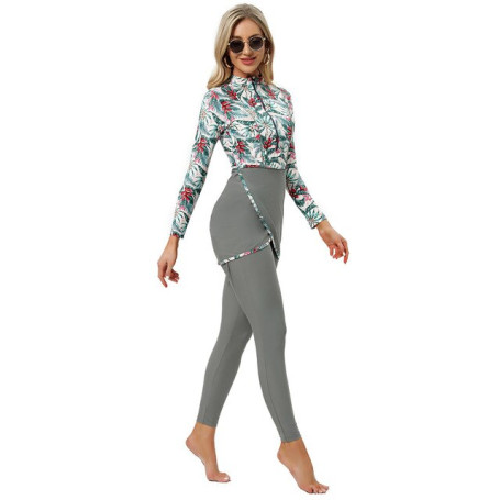 Muslim Swimwear Women Modest Patchwork Hijab Long Sleeves Sport Swimsuit 3pcs Islamic Burkinis Wear Bathing Suit