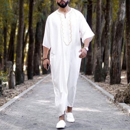 Muslim Caftan Kaftan  Robes Men Long Sleeve Fashion Jubba Thobe White Fashion Pattern Islamic Vintage Loose Man Clothing Saudi