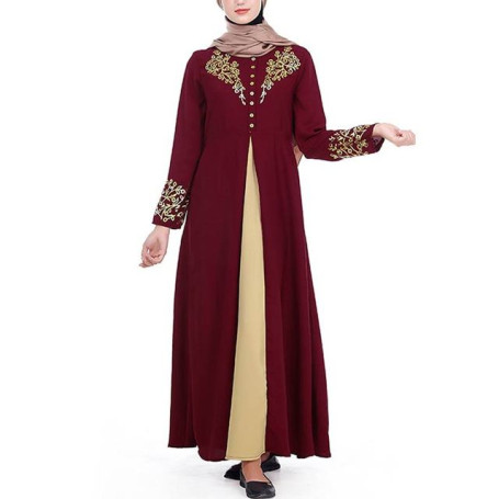 OTEN  Elegant Printed Muslim Women Dresses Abayas Robe Patchwork With Button Party Ladies Dubai Turkish Clothing Female New