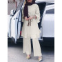 ZANZEA Lace-Up Solid Muslim Sets Abaya Kaftan Women O-Neck Flare Sleeve Buttons Blouse And Wide Leg Pants Elegant Vintage Suit