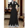 OTEN Muslim Dress Lace Slim Abayas Elegant Ladies Party Casual Solid Color Robe with Zipper Fashion Plus Size Without Hijab