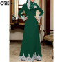 OTEN Muslim Dress Lace Slim Abayas Elegant Ladies Party Casual Solid Color Robe with Zipper Fashion Plus Size Without Hijab