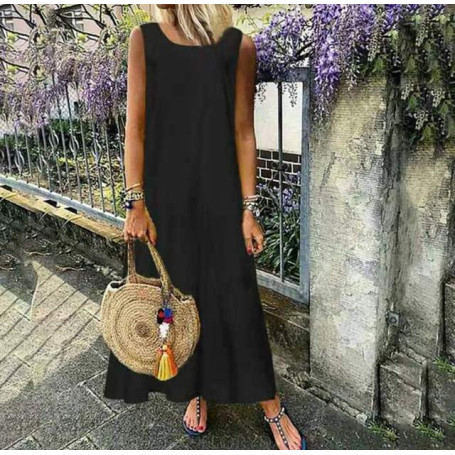Cotton Linen Pullover Long Dress for Women  Summer Pure Color Casual Sleeveless Shirt Dress Female Clothing Y2K Vestid Robe