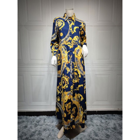 Spring Muslim Women Dress Morocan Kaftan Long Sleeve Turkey Dubai Print Abaya Islamic Clothing Elegant Vestido India Dresses