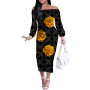 Dress Autumn New Arrivals Sexy Women Elegant One Shoulder Long Dress Red Big Rose Printing Long Sleeve Pencil  Party Clothing